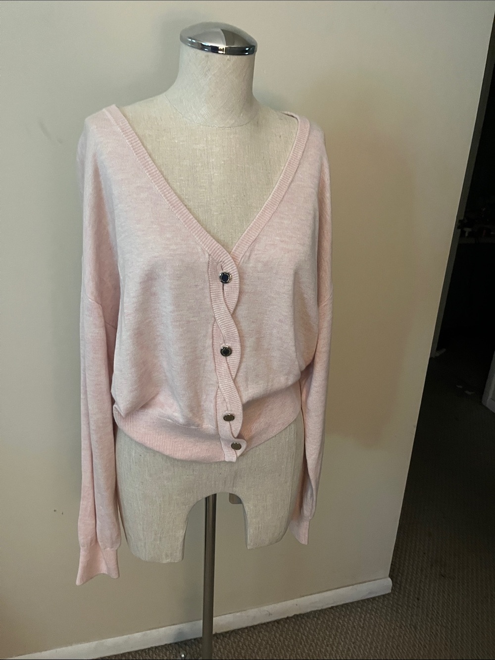 White House Black Market Blush Pink V-Neck Button Cardigan